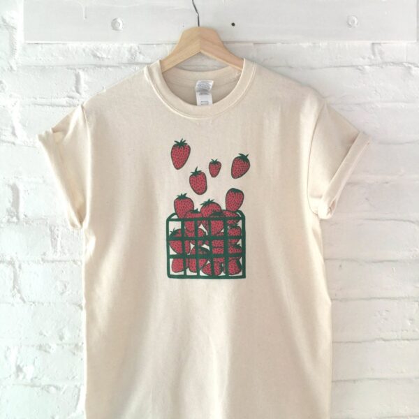 Strawberry Shirt, Screen Print T-Shirt, Graphic Tee, Foodie Clothing Gift