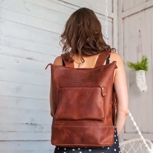 Cognac Leather Backpack: Unisex Rucksack, Laptop Bag