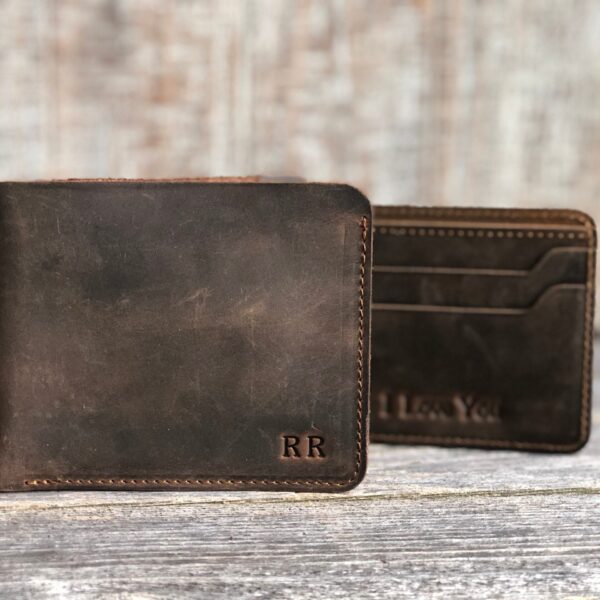 Slim Leather Wallet, DATE NIGHT, Personalized Bifold Wallet, Handmade Wallet For Men, Mens Birthday Gift, Monogram Mens Wallet