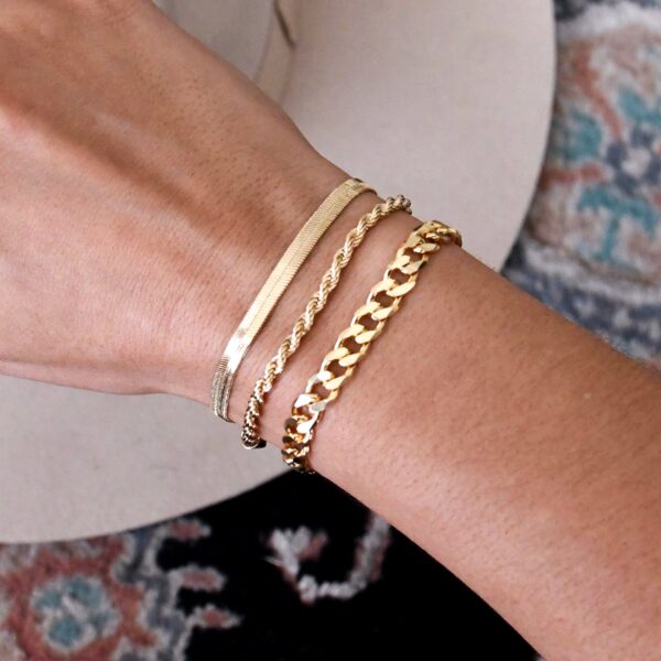 Gold Bracelet | Gold Cuba Bracelet | Skinny Rope Bracelets | 4mm Gold Herringbone Bracelet | Gold Stacking Bracelets