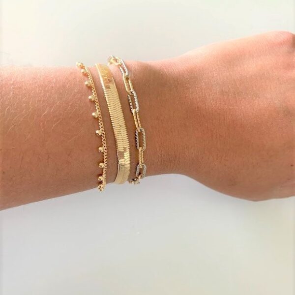 18K Gold Filled Bracelet Trio: Paperclip, Herringbone, Beaded