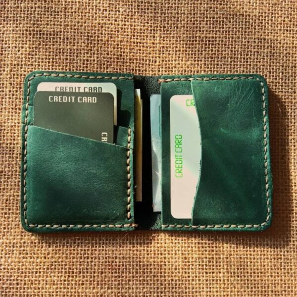 Handmade Leather Bifold Wallet: Personalized Front Pocket Card Holder