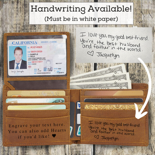 Personalized Leather RFID Wallet Engraved Genuine Leather Custom Wallet Anniversary Gift For Grandson, Him Husband, Boyfriend, Men, Father
