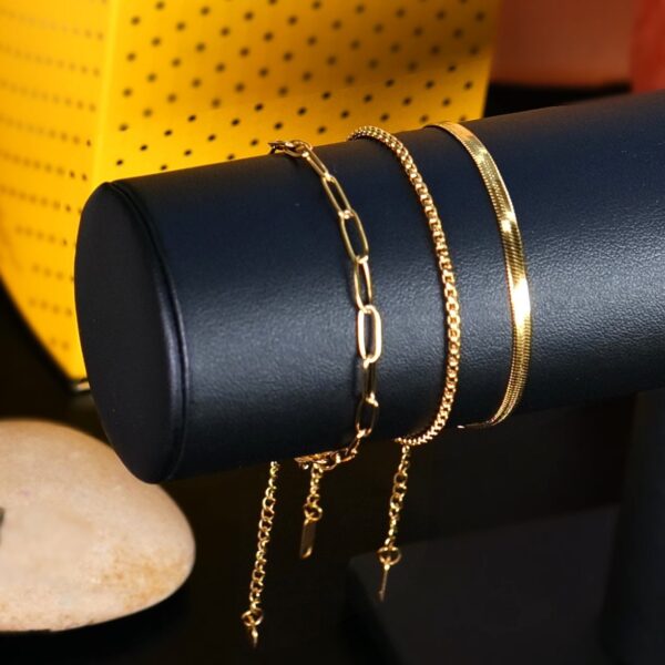 Bracelet For Women , 14k ,set 3pc Bracelets 14k Gold Plated , Waterproof, Tarnish-resistant Twisted Chain, Snake Chain, Beaded Bracelet