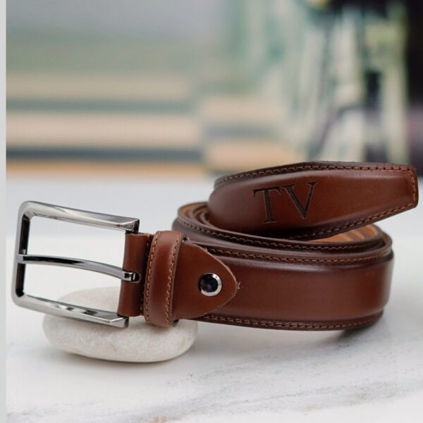 Personalized Brown Genuine Leather Belt – Handcrafted Engraved Belt