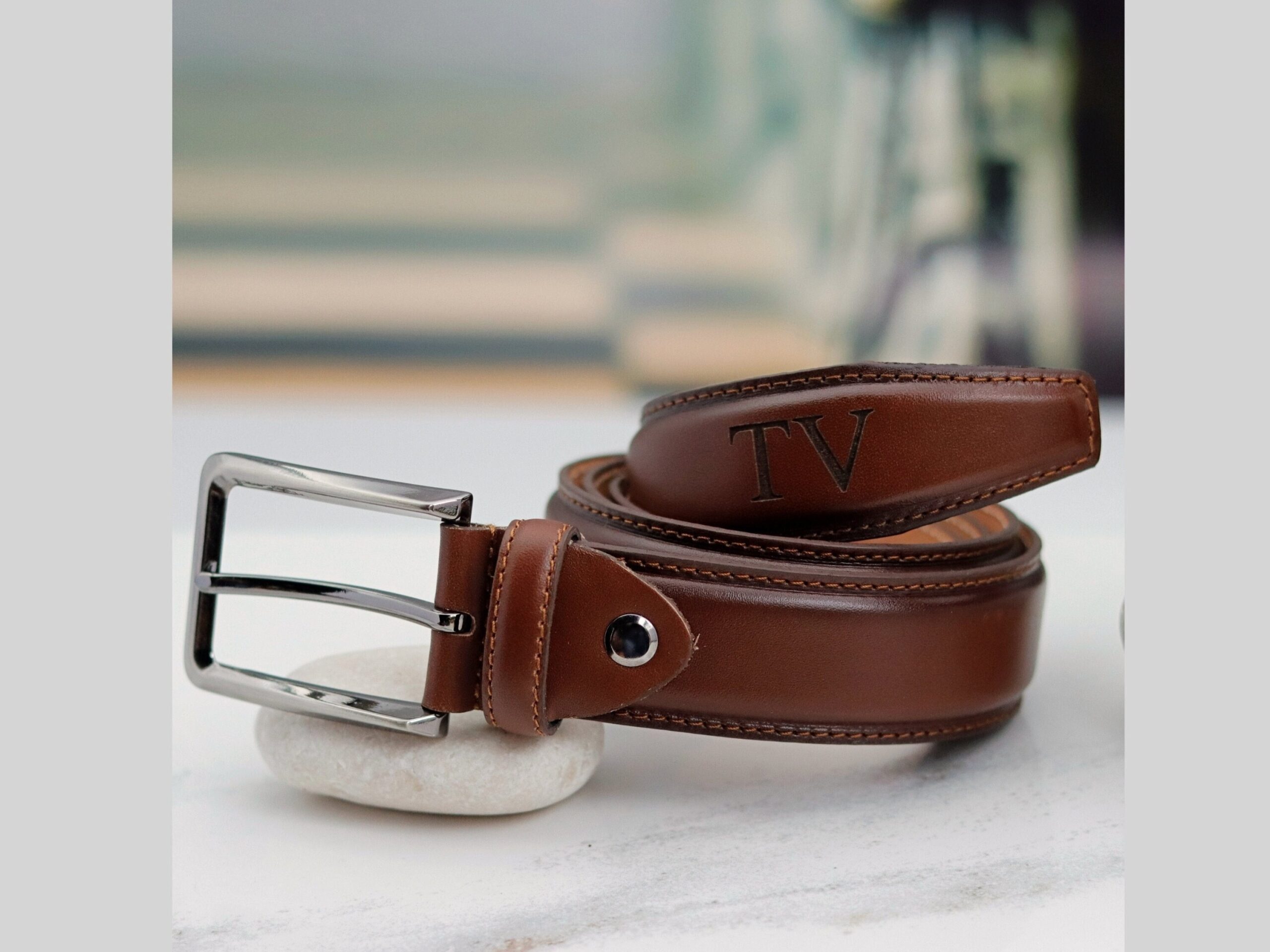 Personalized Brown Genuine Leather Belt – Handcrafted Engraved Belt