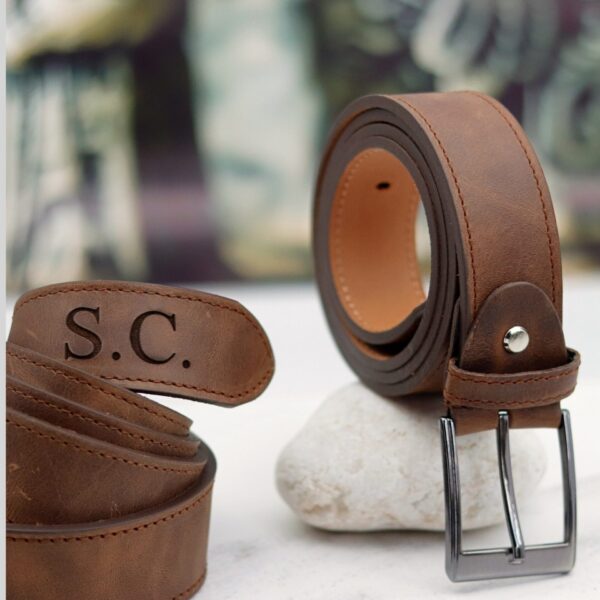 Custom Name Brown Leather Belt: Handcrafted Full Grain