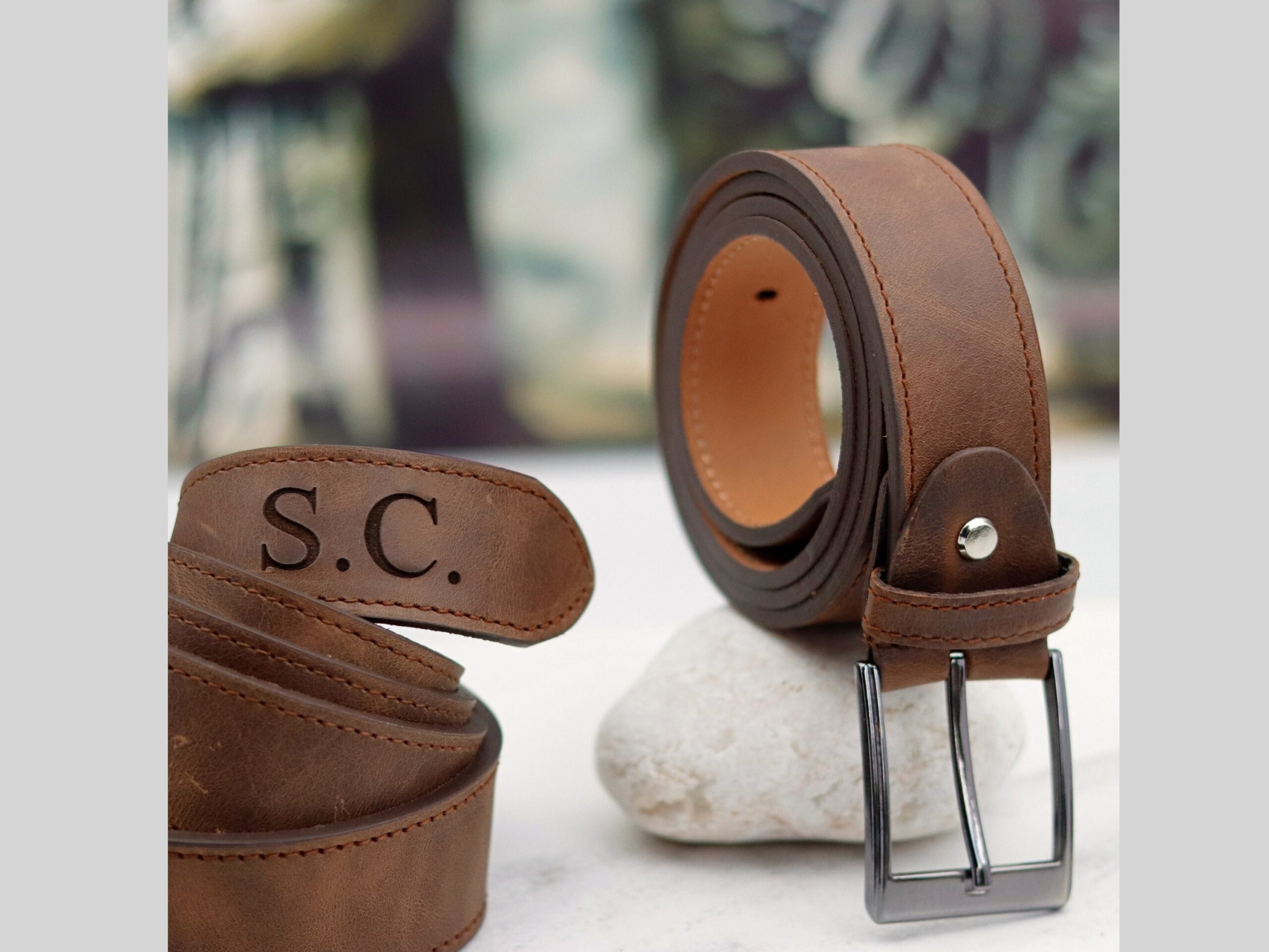 Custom Name Brown Leather Belt: Handcrafted Full Grain