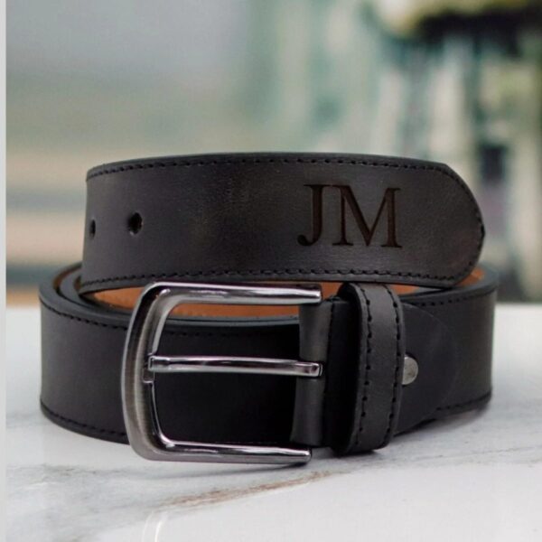 Personalized Black Leather Belt: Engraved Top Grain Leather