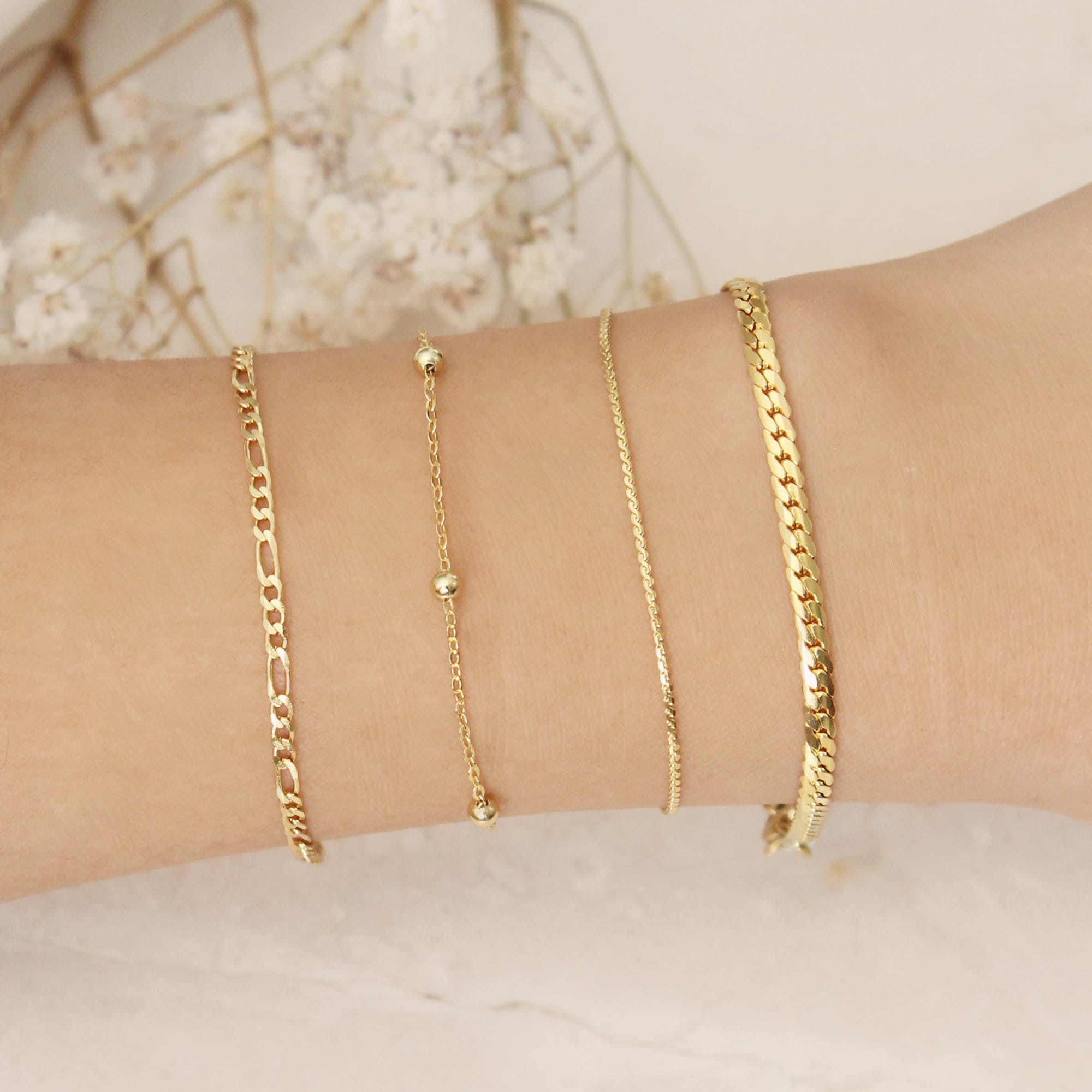 Gold Chain Bracelet- Trendy Gold Chain Bracelet, Curb Chain Bracelet, Simple Everyday Gold Bracelet, Gold Satellite Bracelet, Jewelry Gift
