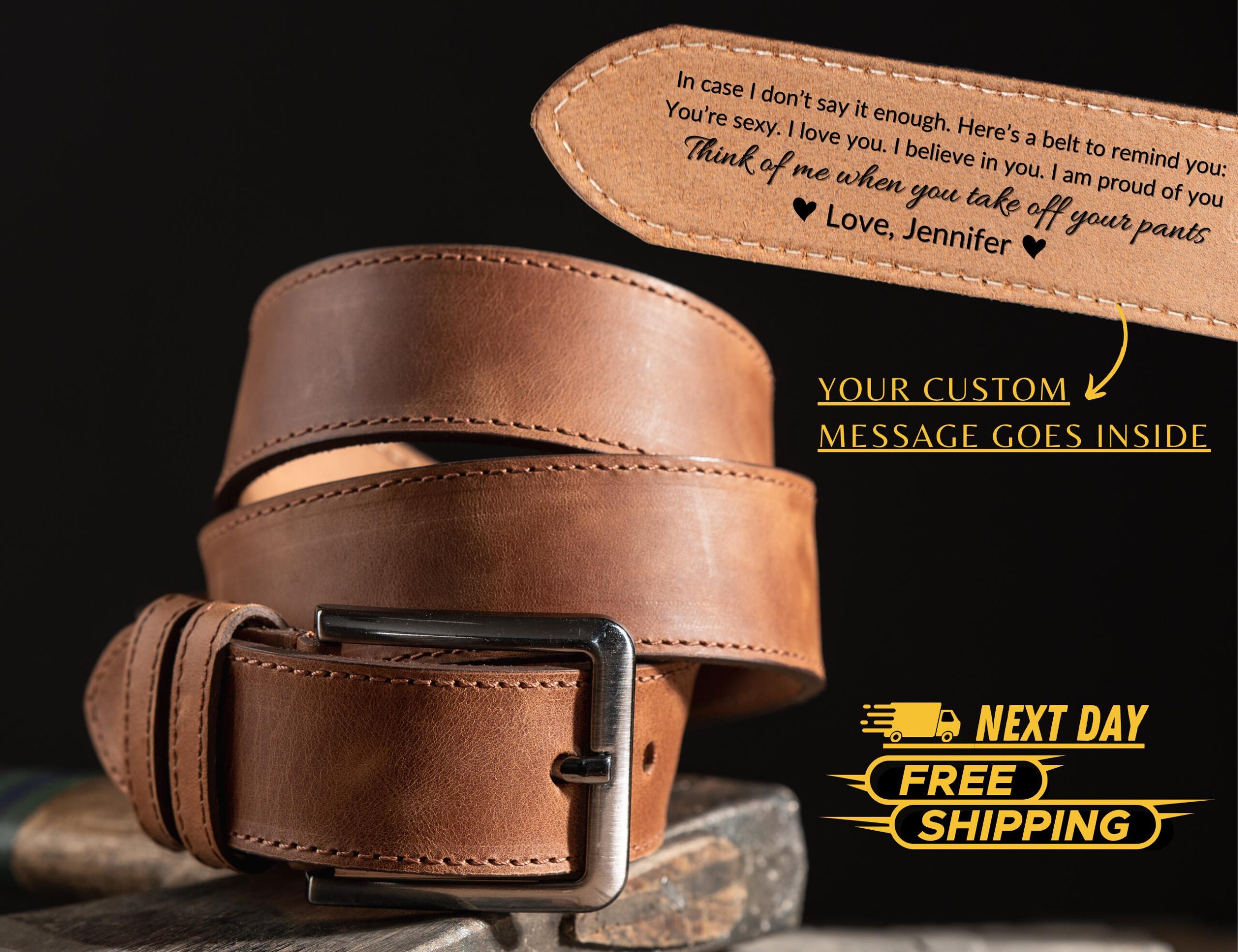 Personalized Leather Belt for Anniversary - Handcrafted Custom Belt for Him, Valentines Day Gift for Husband, Unique Boyfriend Gift - Image 4