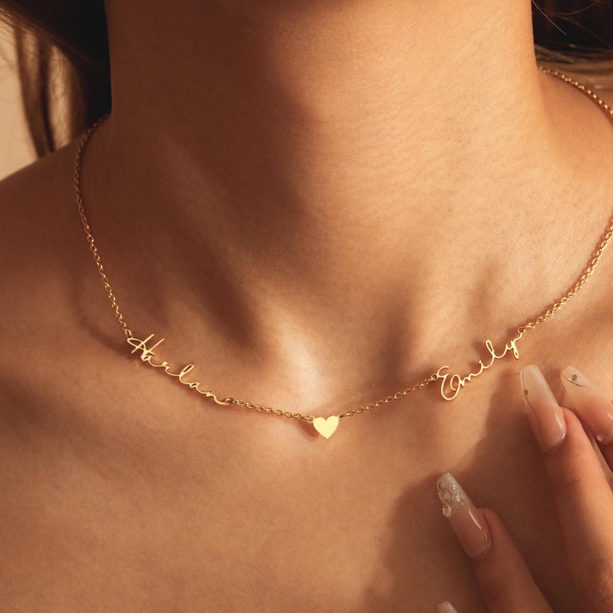 2 Names Necklace with Heart, Personalized Couple Names Necklace, Name Necklace Gift for Mom, Two Name Necklace, Gift for Wife, Mom of Two - Image 3