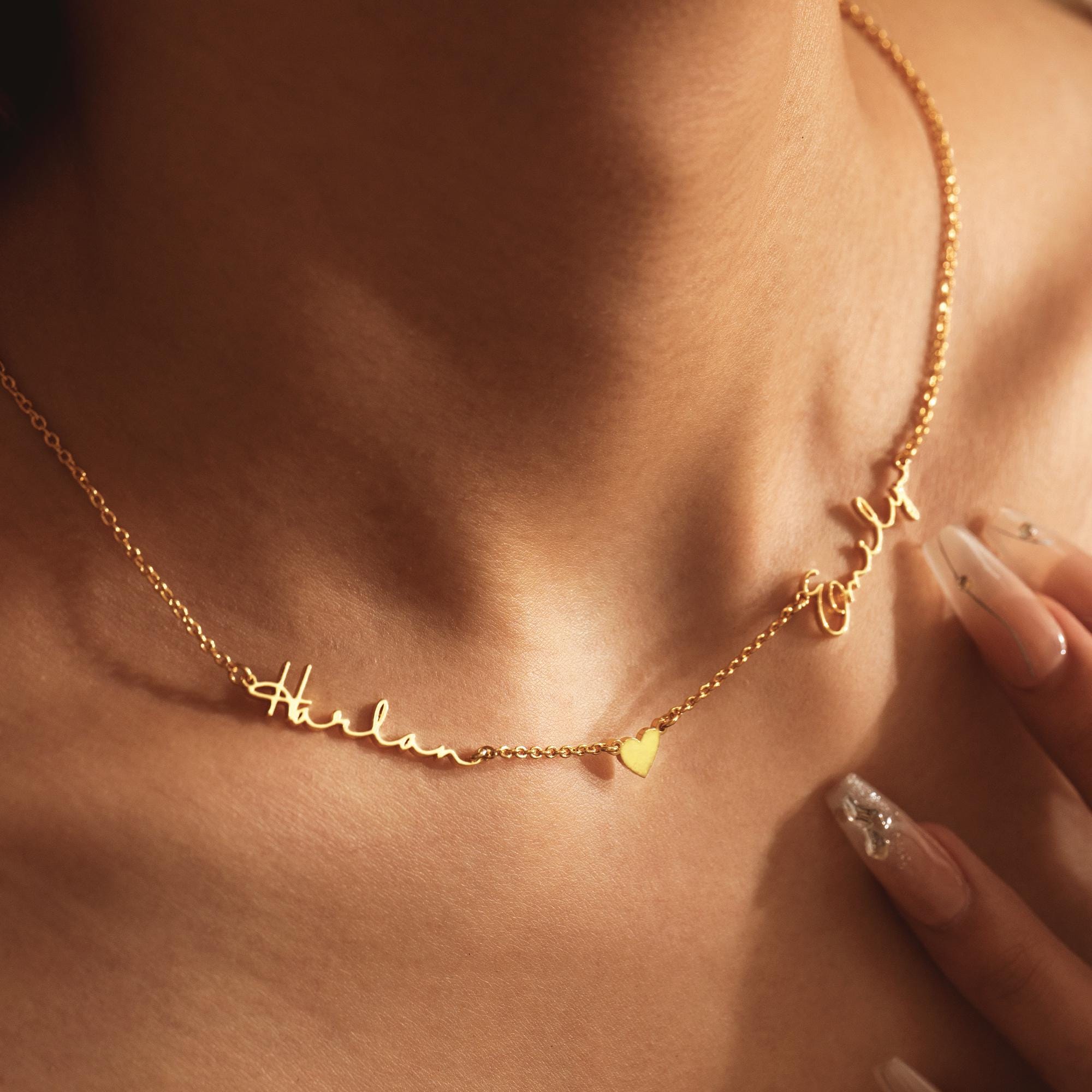 2 Names Necklace with Heart, Personalized Couple Names Necklace, Name Necklace Gift for Mom, Two Name Necklace, Gift for Wife, Mom of Two - Image 4