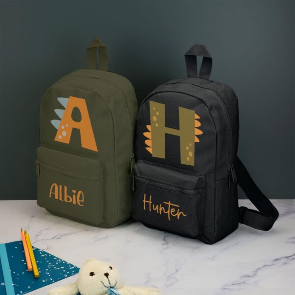 Personalised Dinosaur Letter Kids Backpack Custom With Name Choice Of Colours Dino Alphabet School Bag With Adjustable Straps
