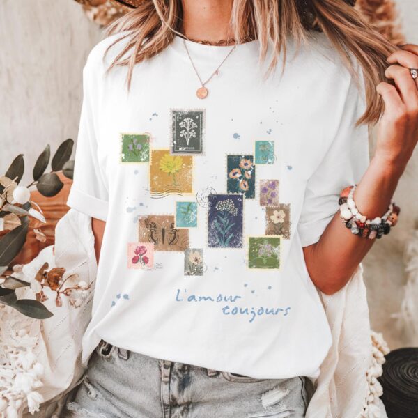 Parisian Stamps Comfort Colors French Quote T-Shirt: Vintage Floral Tee