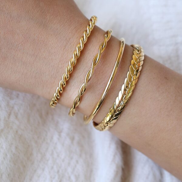 18K Gold Filled Cuff Bracelet Set, Bangle Cuff Bracelet Tarnish Free Waterproof Stackable Cuff Bracelet Stainless Steel Jewelry Gift For Her