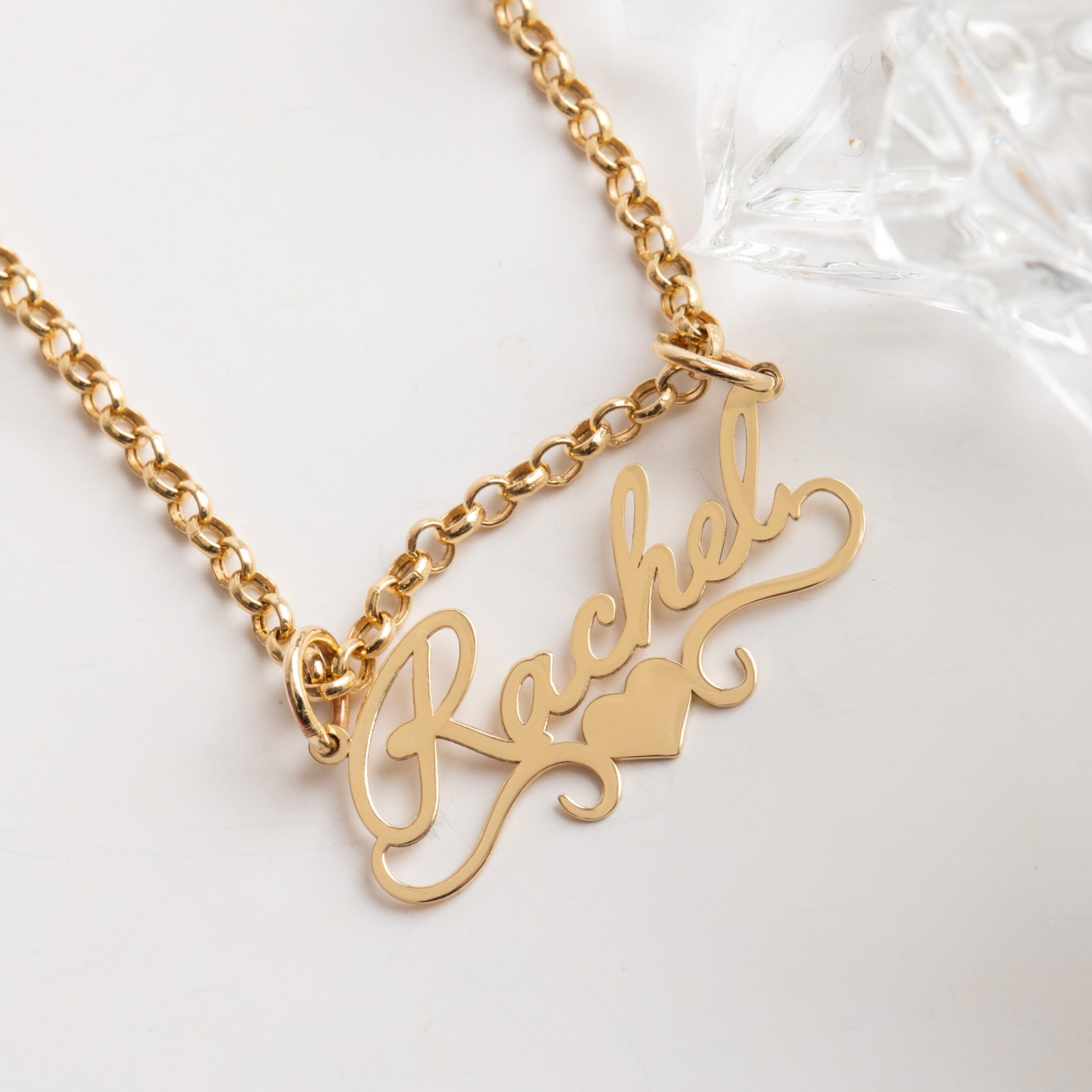 14K 18K Solid Gold Name Pendant, Custom Nameplate Charm, Personalized Woman Name Pendant, Real Gold Dainty Heart Necklace, Cute Gift For Her