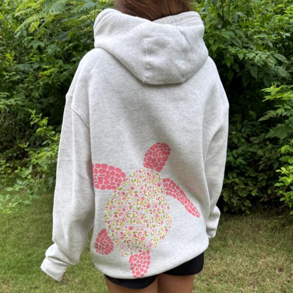 Ocean Turtle Hoodie, Floral Vinyl Print & Embroidery, Handmade