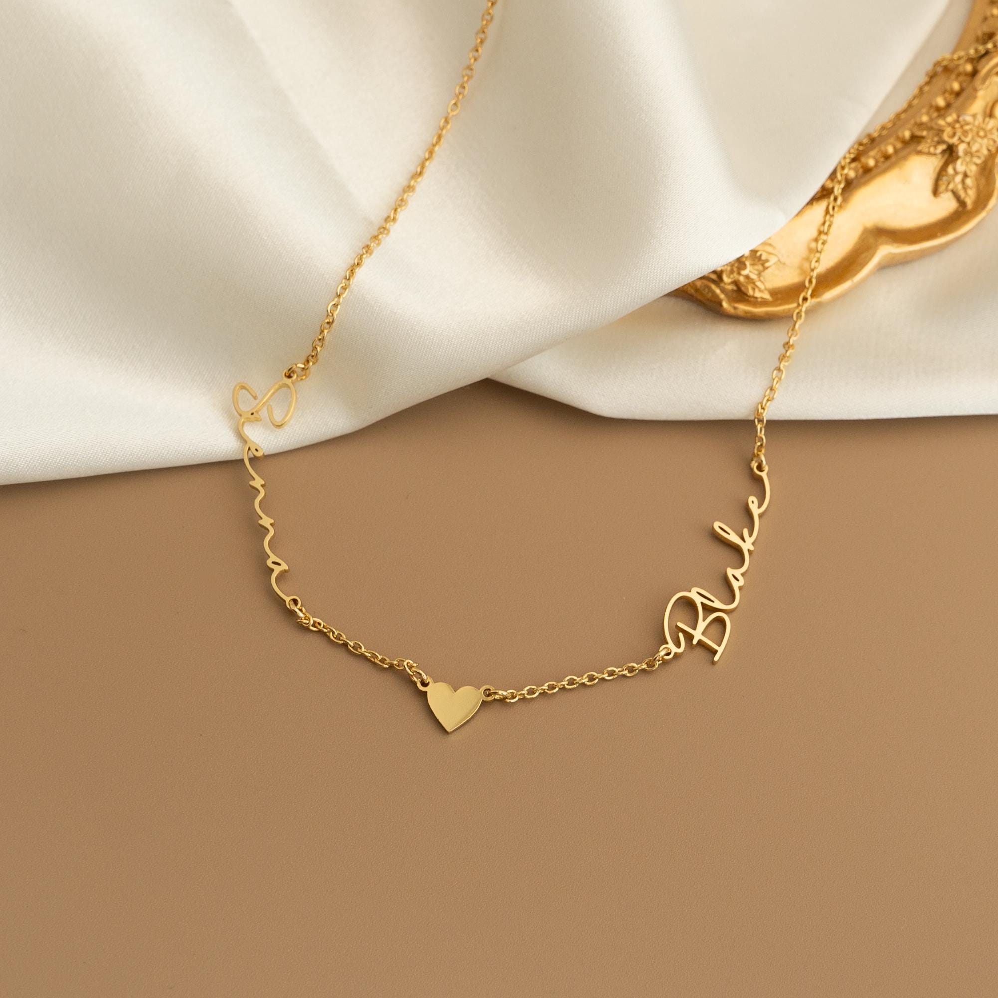 2 Names Necklace with Heart, Personalized Couple Names Necklace, Name Necklace Gift for Mom, Two Name Necklace, Gift for Wife, Mom of Two - Image 6