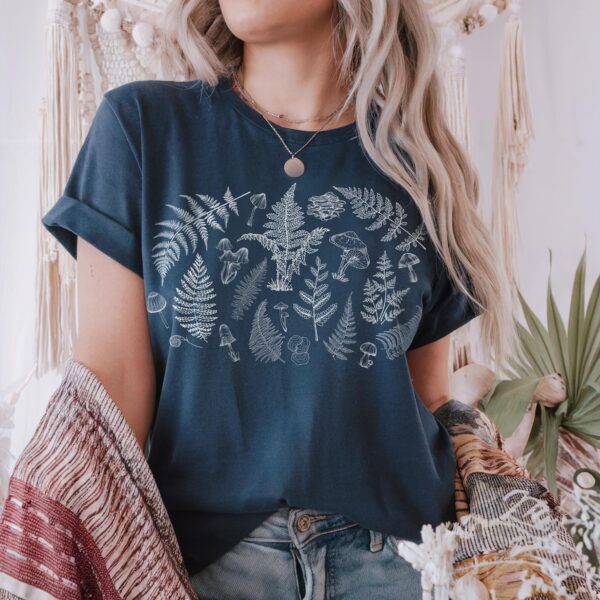 Boho Botanical Fern & Mushroom Graphic T-Shirt, Witchy Woodland Top For Nature Lovers, Green Witch Gift, Forestcore Fairycore Tee