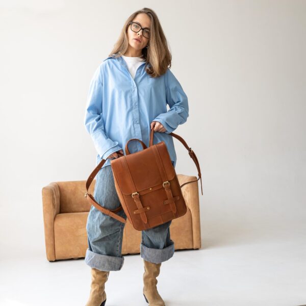 Leather Laptop Backpack, Student Computer Rucksack, Women Work Knapsack, Christmas Gift For Her, Unisex College Rucksack, Girlfriend Gift