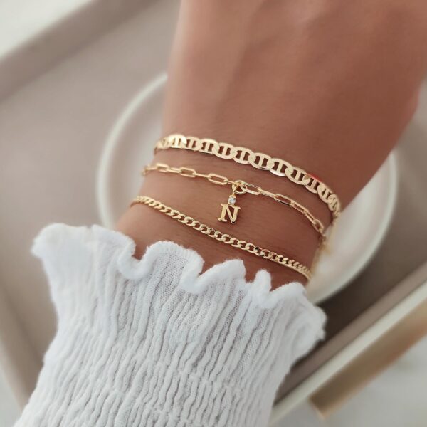 18k Gold Filled Initial Bracelet Set: Dainty Layering Chain Bracelets