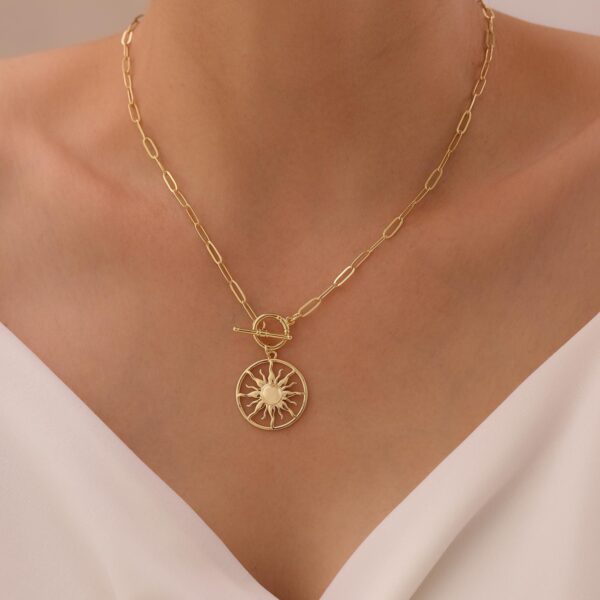 Gold Sun Pendant Necklace, Toggle Clasp Sun Necklace For Women, Celestial Jewellery
