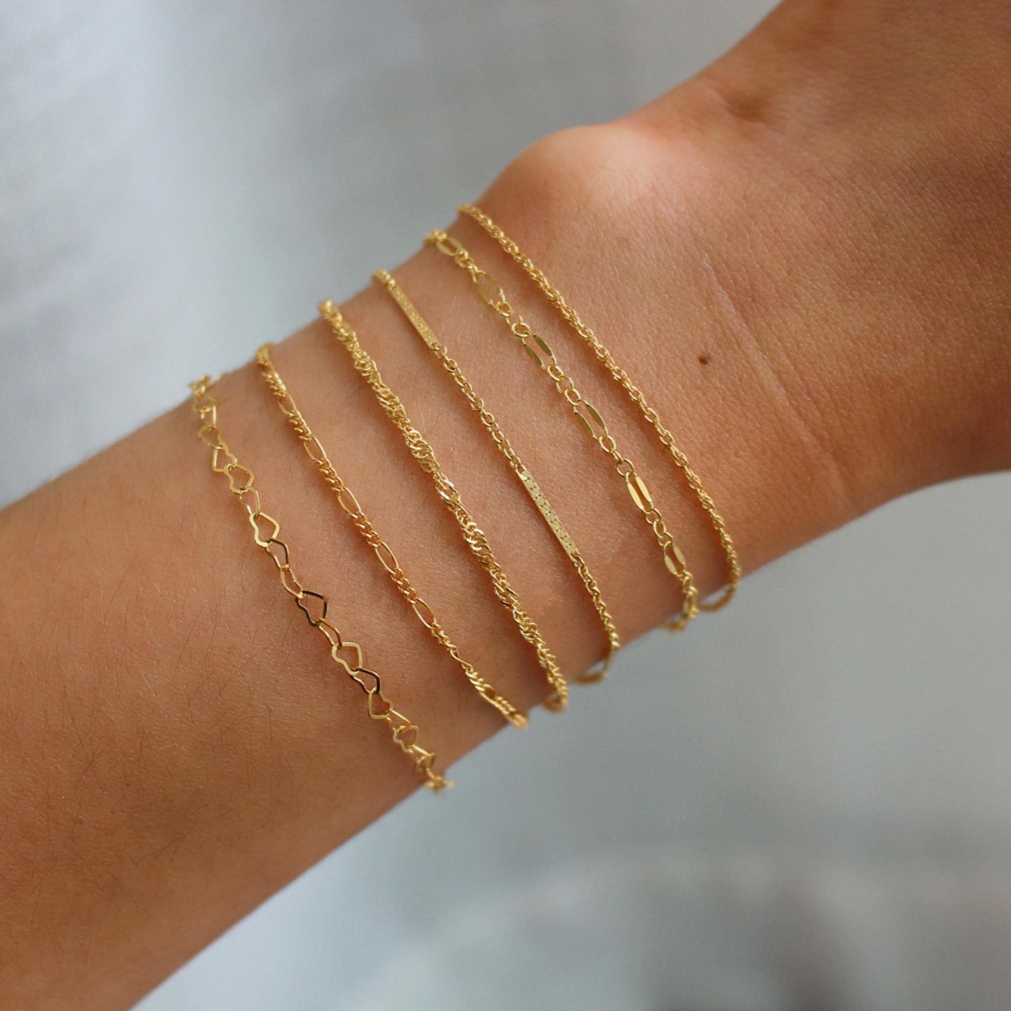 14 karat Gold Filled Waterproof Bracelets For Her · Minimalist Jewelry · Custom Gold Stacking Chains · Bridesmaid Gift · Bracelet Sets - Image 5