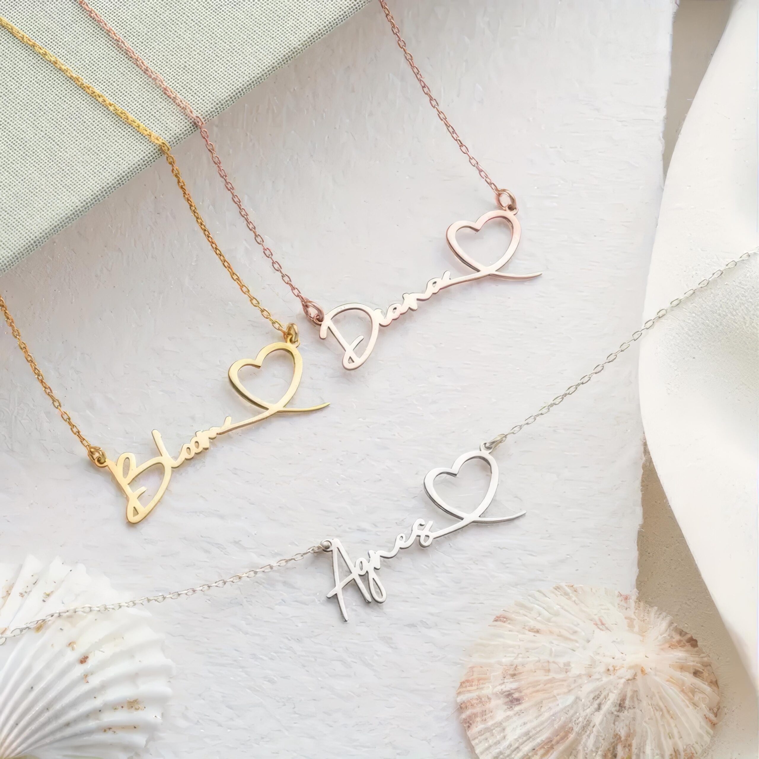 Personalized Handwriting Name Necklace: Stainless Silver Heart,Custom 14K Gold, Personalized Name Necklace With Heart Necklace, Gift For Her