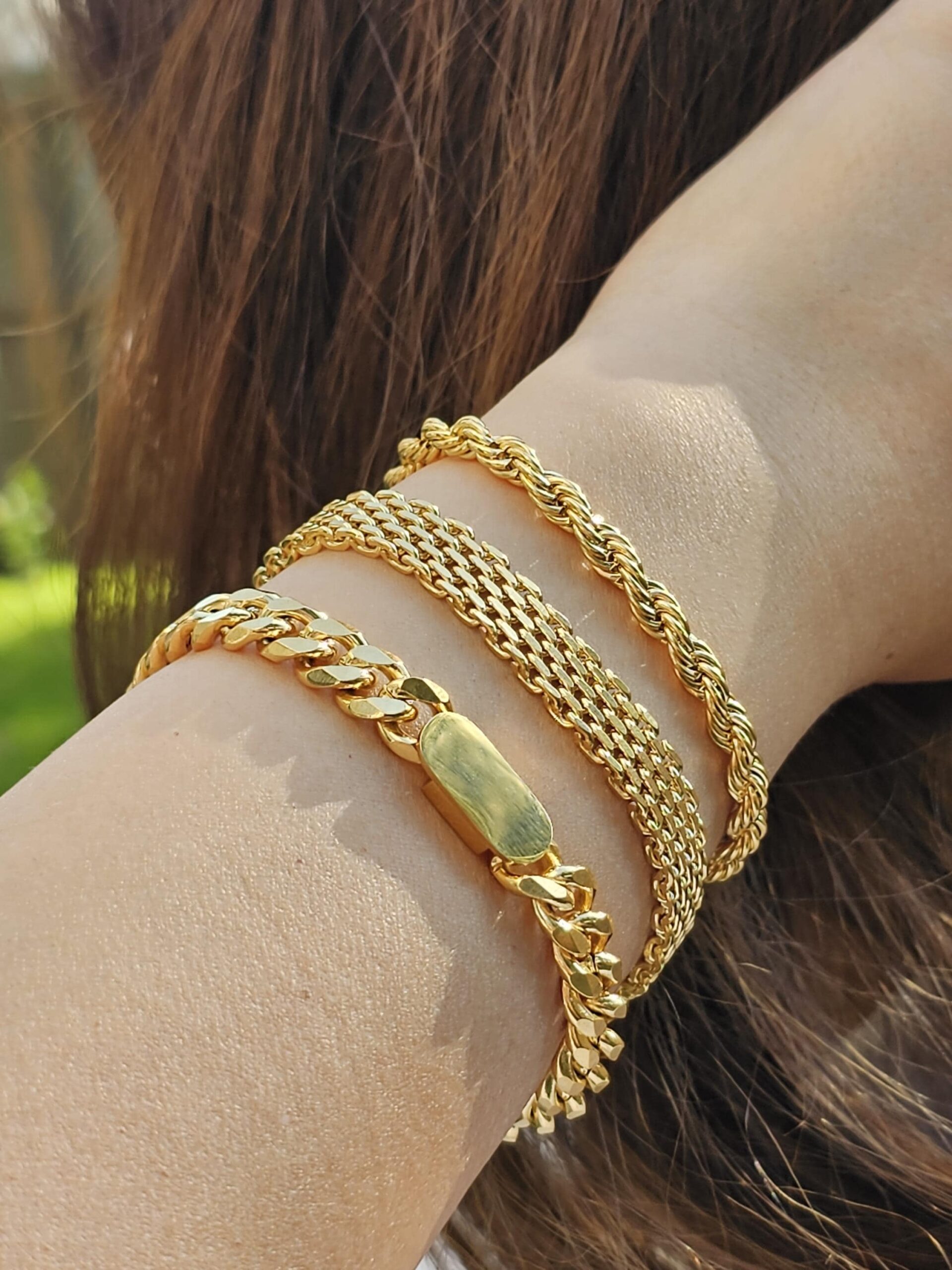 18K Gold Stacked Link Bracelet, Curb Bracelet, Gift For Her, Gift For Him, Engraved Bracelet, Dainty Bracelet, Christmas Gift, Black Friday