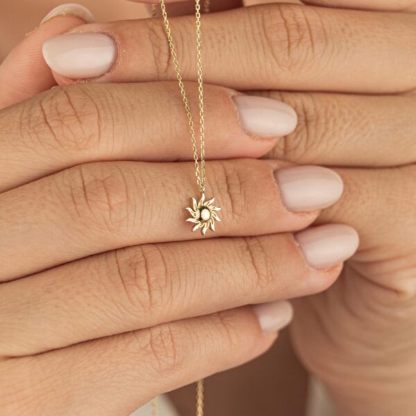 14K Solid Gold Sun Necklace – Dainty Minimalist Pendant, Handmade Sunshine Jewelry