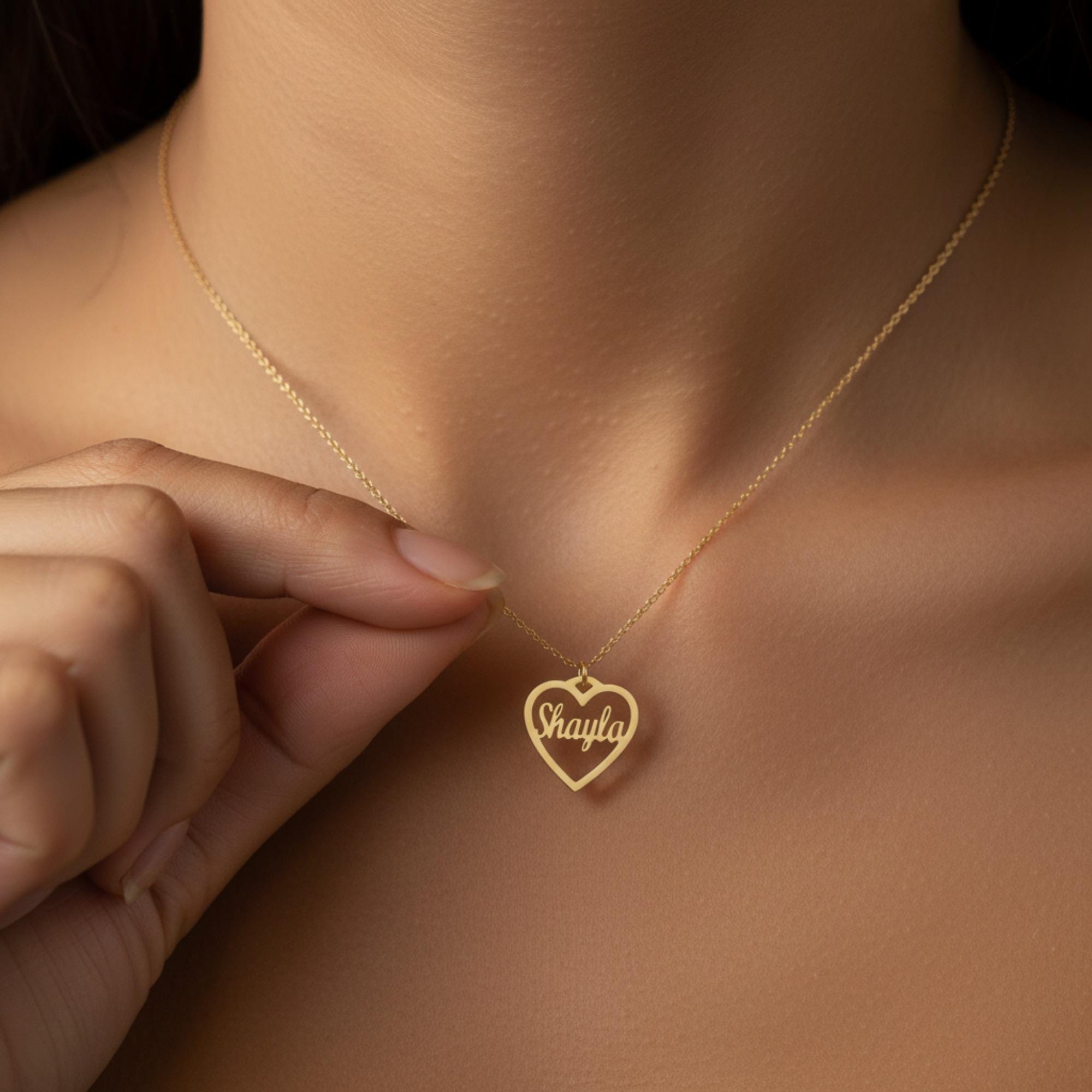 14K Gold Plated Personalized Heart Name Christmas Necklace 925 Sterling Plated– Gift for Her - Image 4