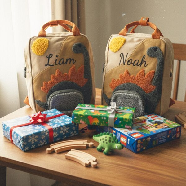 Personalized Dinosaur Backpack For Kids • Custom Name Plush Toddler Bag • Embroidered Preschool Backpack • Boys & Girls Dino Birthday Gift