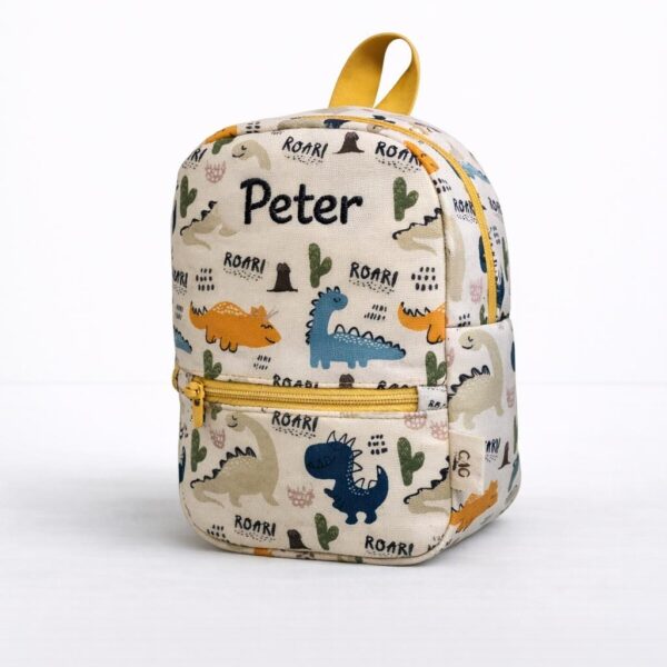 Personalized Dinosaur Backpack, Organic Cotton Toddler School Bag