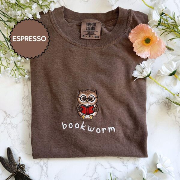 Embroidered Bookworm Tshirt, Comfort Colors Shirt For Book Lovers, Bookish Gifts