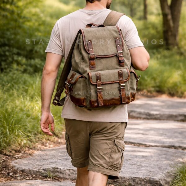 Waxed Canvas Leather Travel Backpack: Personalized Rucksack