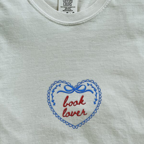 Book Lover Embroidered Shirt | Comfort Colors Tee | Minimal Bookish Heart Shirt | Reader Gift