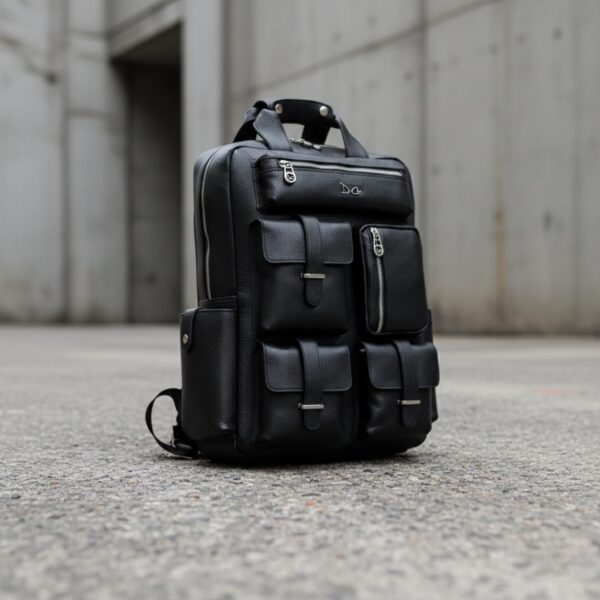 Black Leather Laptop Backpack, Business Travel Rucksack