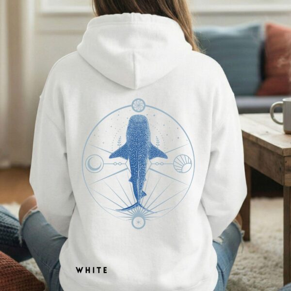 Back Print Celestial Whale Shark Hoodie Ocean Wildlife Marine Life Art Nature Inspired Coastal Sea Animal Gift For Divers Surfers Moon