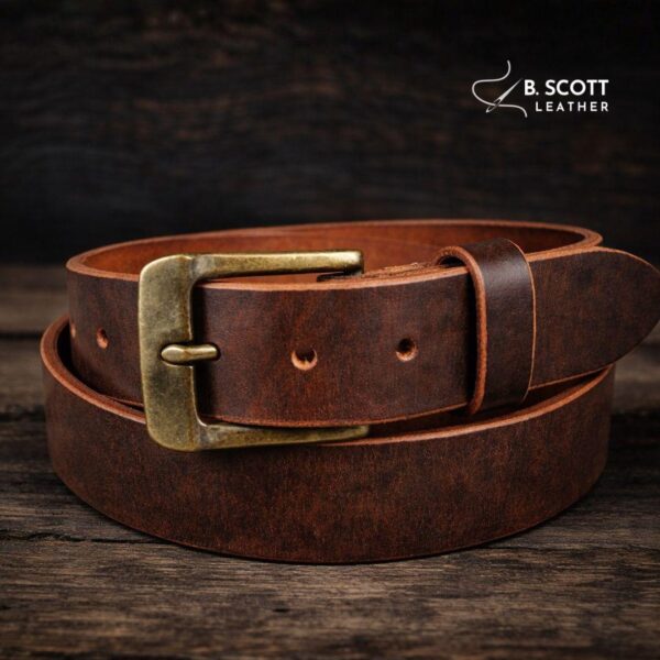 Handmade Extra Thick Brown Leather Belt– Full Grain – 1.5” Wide, Personalized Gift – Made In La Verne, CA