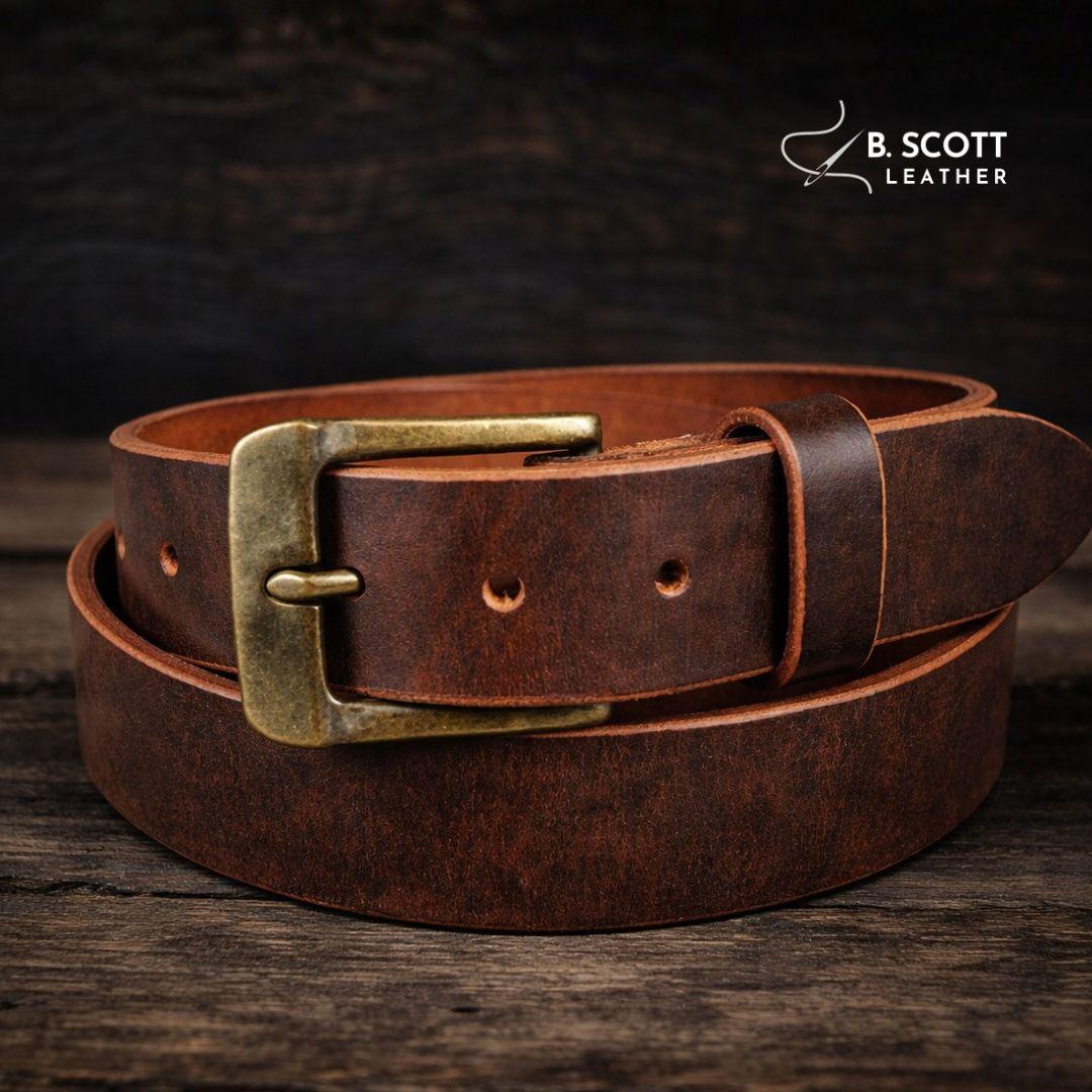 Handmade Extra Thick Brown Leather Belt– Full Grain – 1.5” Wide, Personalized Gift – Made In La Verne, CA