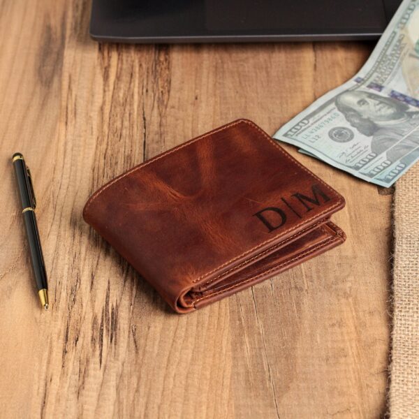 Personalized Men’s Wallet, Custom Engraved Genuine Leather Bifold, Full Grain Cowhide Gift For Him