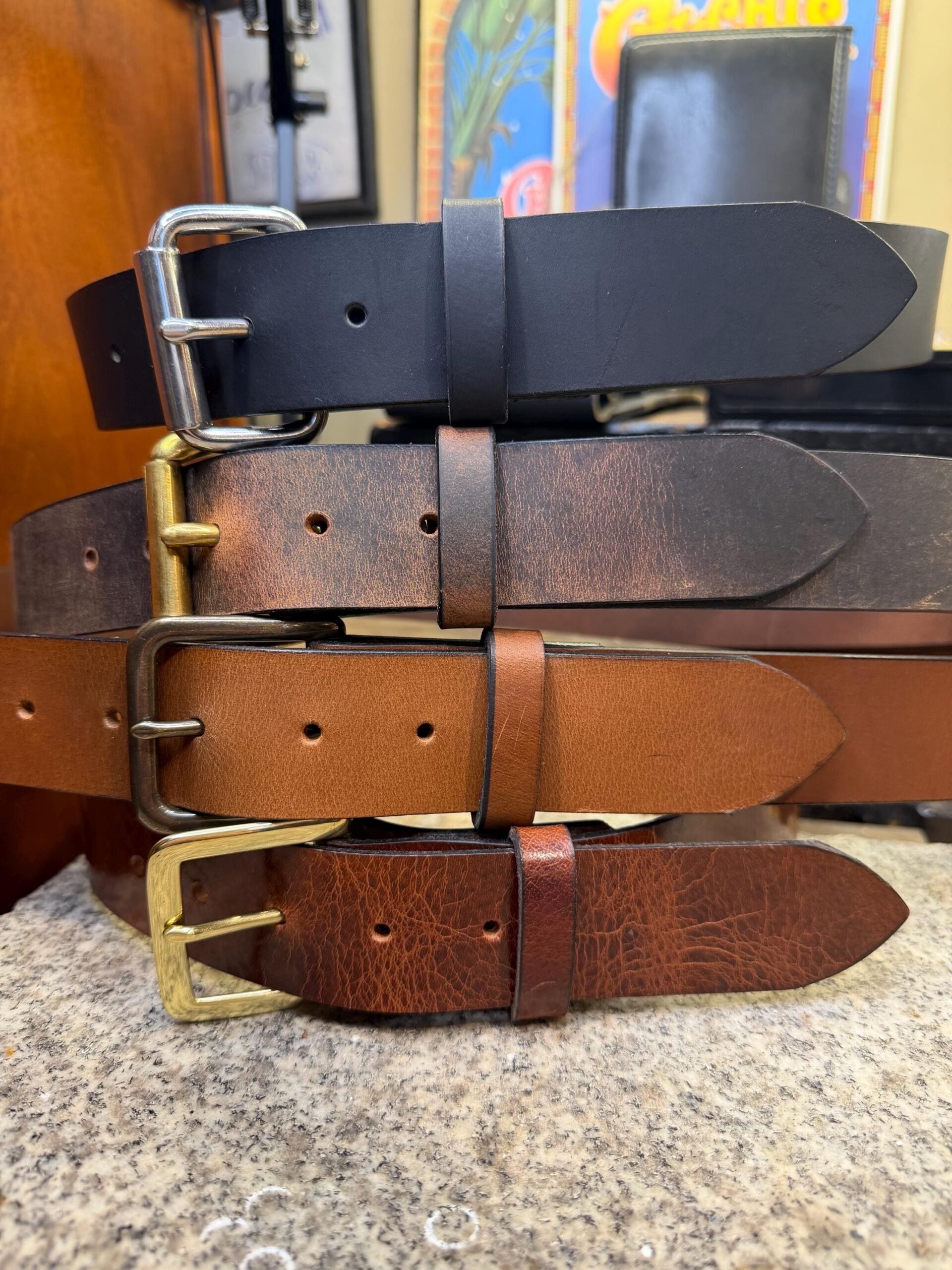 Handmade Leather Belt, 1.5” Buffalo Full Grain, Removable Buckle, Made In USA